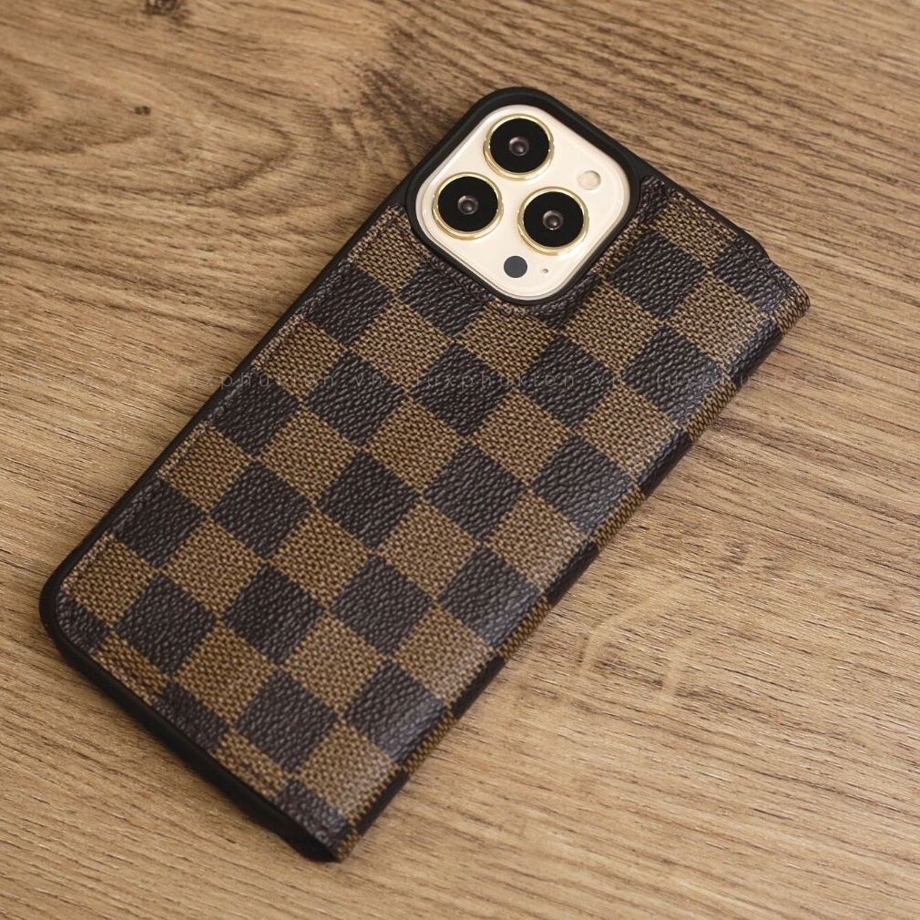 Auténtica funda tipo cartera para iPhone LV Canvas (reciclada - 6)