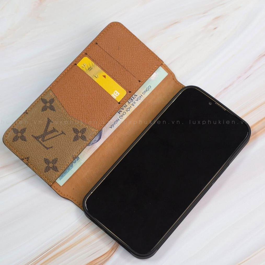 Auténtica funda tipo cartera para iPhone LV Canvas (reciclada - 6)