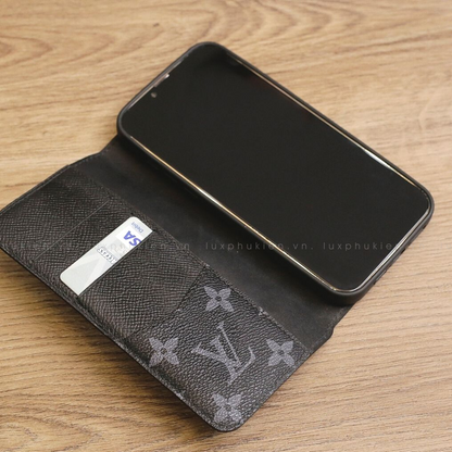 Auténtica funda tipo cartera para iPhone LV Canvas (reciclada - 6)