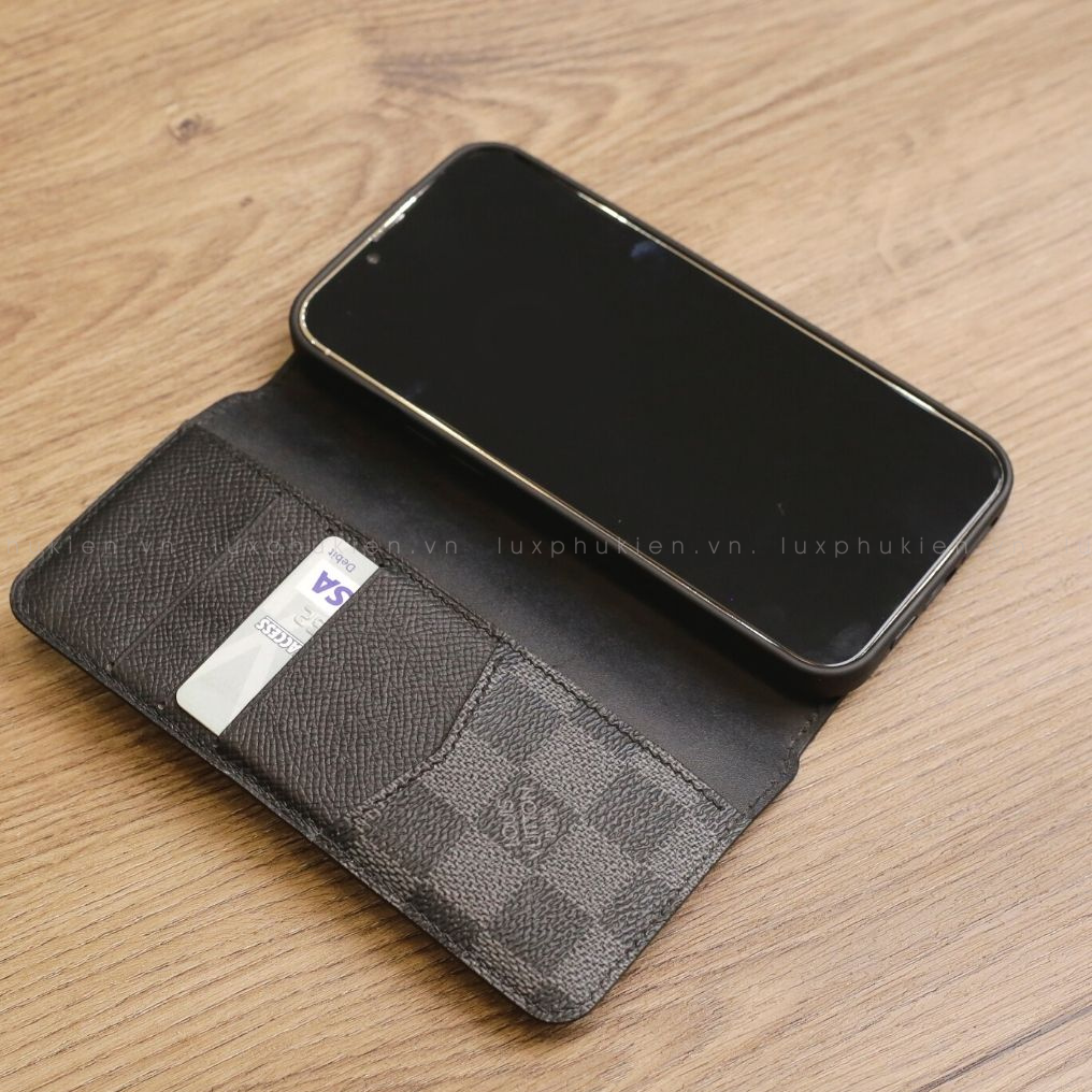 Auténtica funda tipo cartera para iPhone LV Canvas (reciclada - 6)