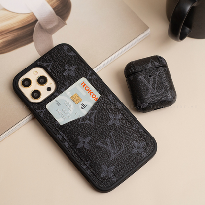 Auténtica funda tipo billetera para iPhone LV Canvas (reciclada - 11)
