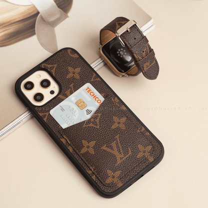 Auténtica funda tipo billetera para iPhone LV Canvas (reciclada - 11)