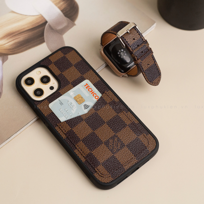 Auténtica funda tipo billetera para iPhone LV Canvas (reciclada - 11)