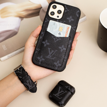 Auténtica funda tipo billetera para iPhone LV Canvas (reciclada - 11)